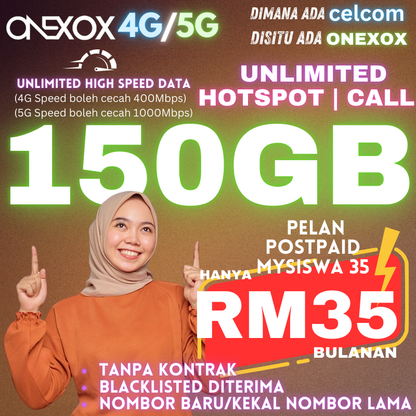 ONEXOX Postpaid 150GB High Speed 4G 5G Data Plan