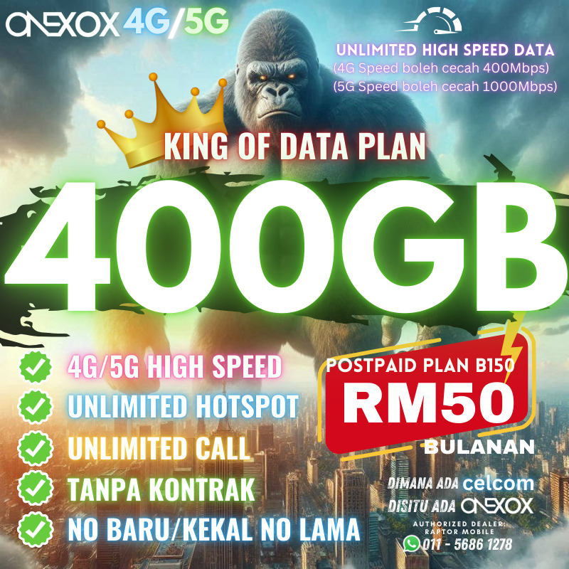 ONEXOX Postpaid 400GB High Speed 4G 5G Data Plan.